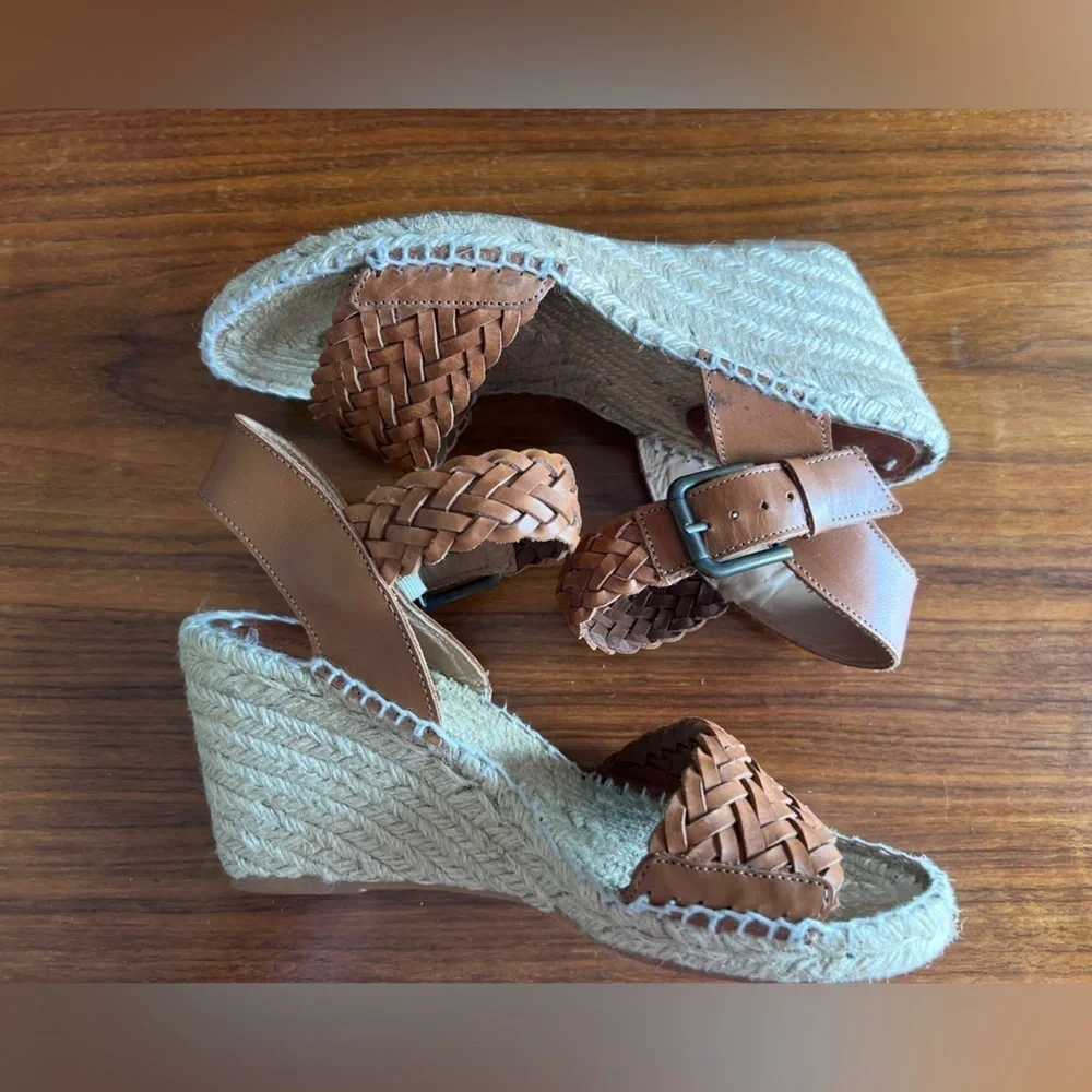 Soludos Women's Woven Leather Wedge Espadrilles as 9